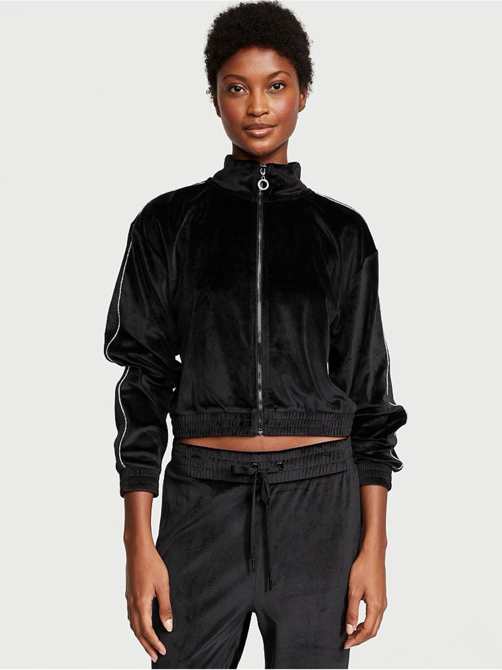 Victoria's Secret Pure Black Diamante Velour Track Jacket